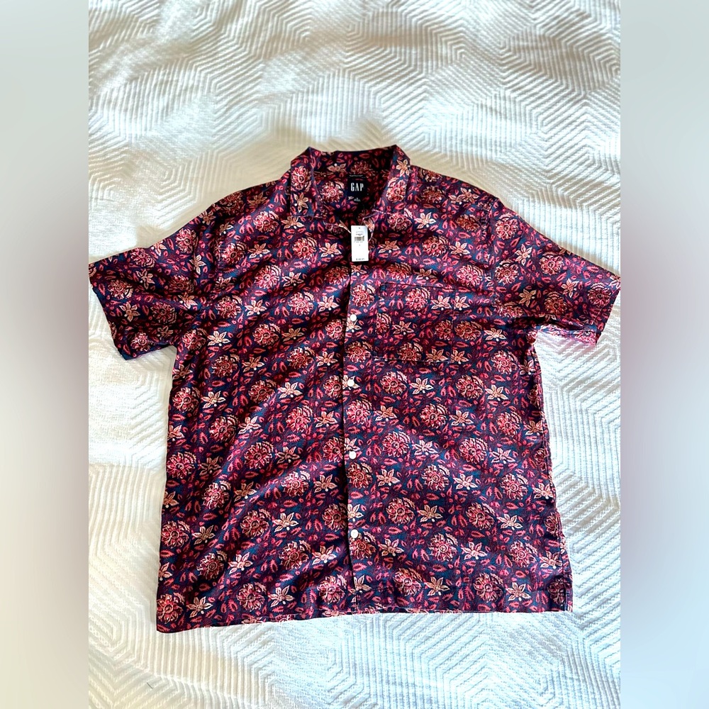 GAP Linnen Cotton Blend Short Sleeve Camp collar Shirt Large